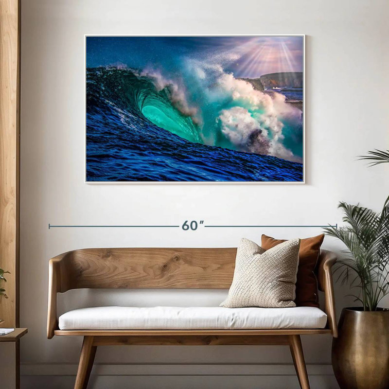 Grande vague, Cadre flottant blanc, 46 po x 31 po