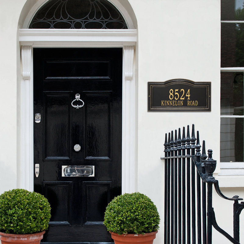Signature Series 2-Line Wall Address Plaque, Black, Gold, Yes