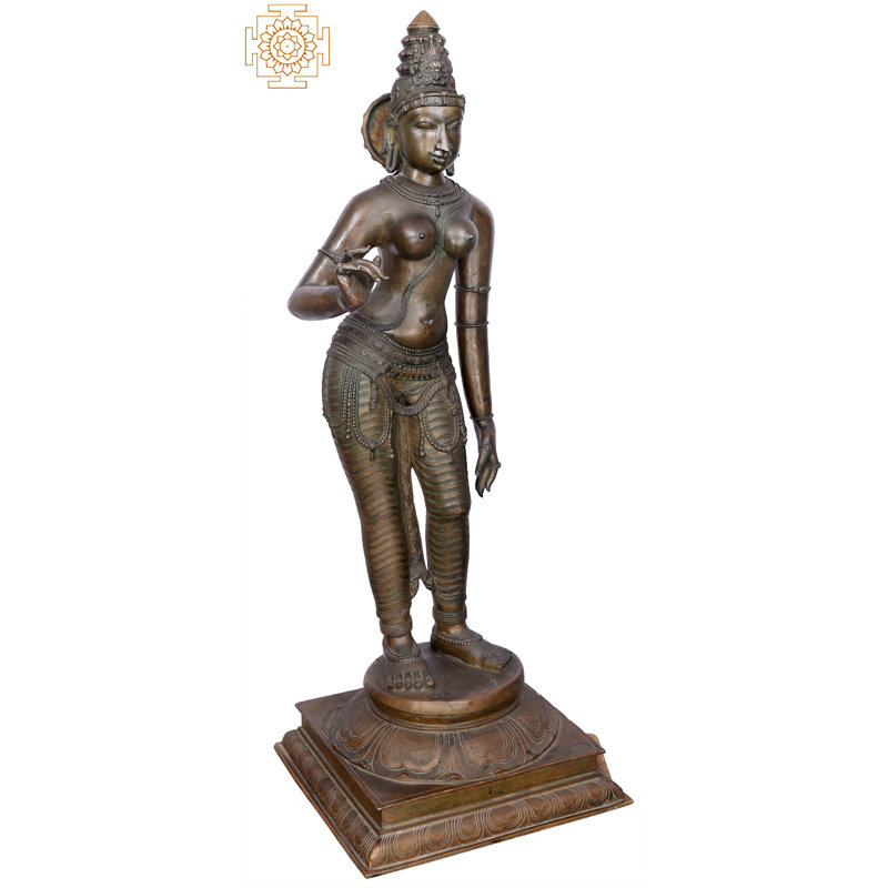 Large Sivagami Goddess Uma – 29" Panchaloha Bronze Statue, Handmade Madhuchista Vidhana Lost-Wax from Swamimalai, Traditional Indian Spiritual Décor