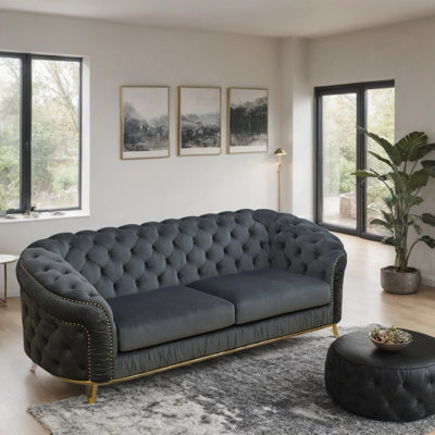 90" Velvet Tufted Chesterfield Loveseat With Gold Accents