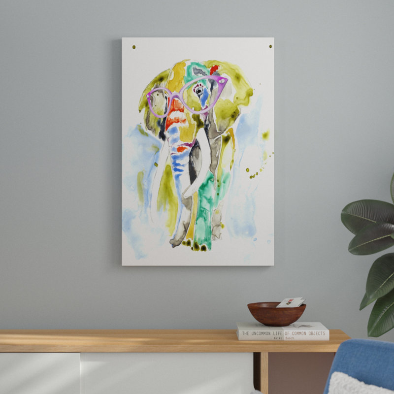 Smarty-Pants Elephant by Jennifer Goldberger - Painting, 76cm H x 51cm W, Paper Print