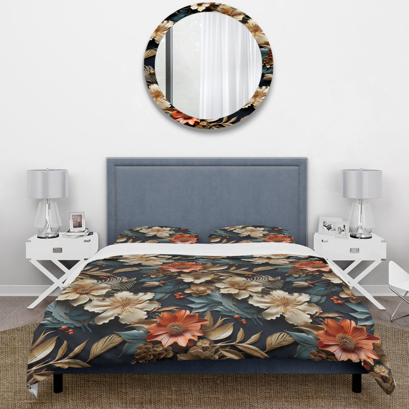 Ensemble de housse de couette vintage fleurs toscanes, Housse de couette pour très grand lit et 2 très