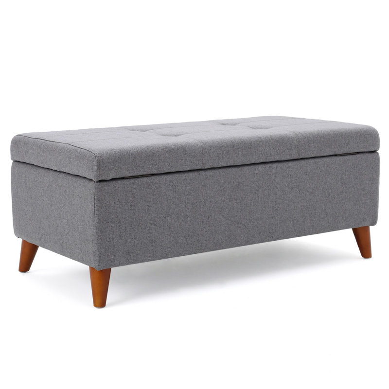 Harper Grey Fabric Tufted Storage Ottoman with Birch Legs