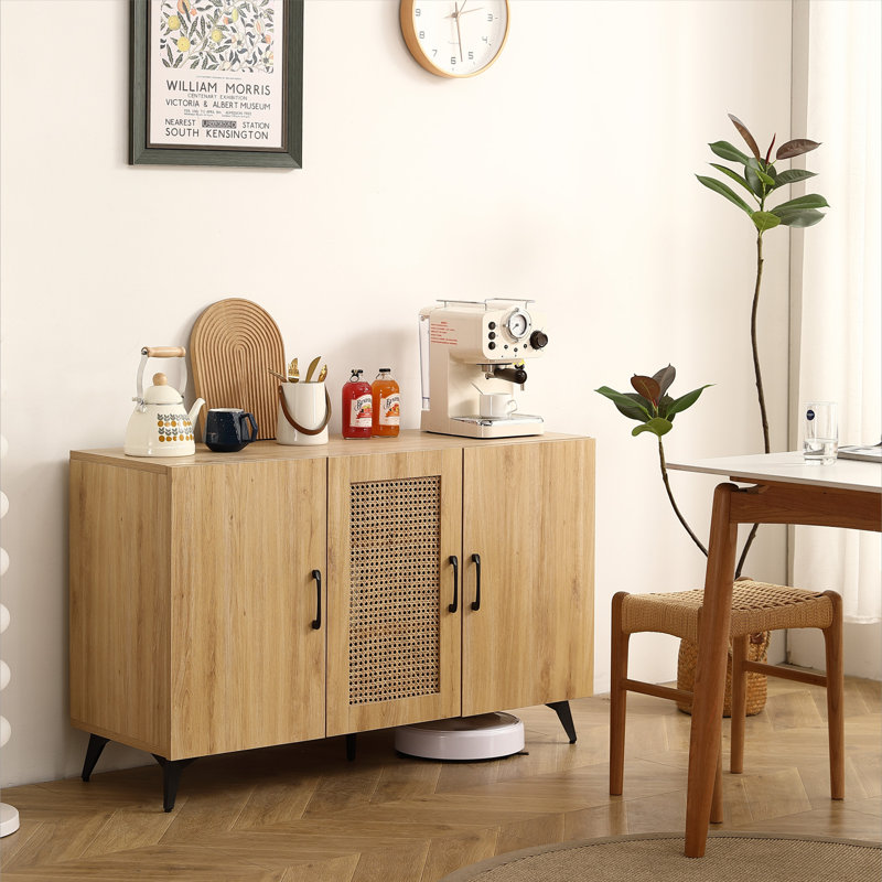 Storage Console Table with Rattan Door