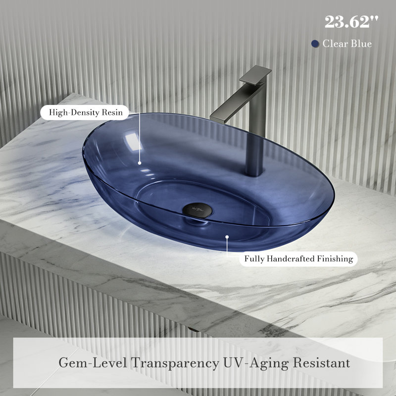 Lavabo de salle de bain ovale en résine 24 "x 14" MonBlari bleu clair, Clear Blue