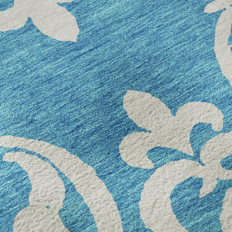 Premium Machine Washable Prisco Turquoise Rug, Rectangle 2'6" x 3'10"