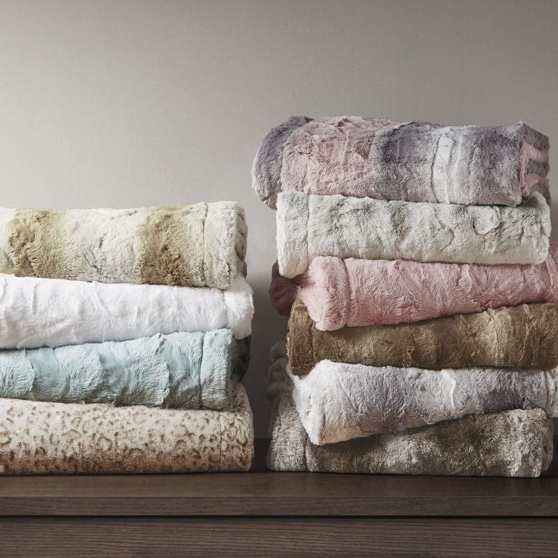 Twin Brown Faux Fur Reversible Throw Blanket