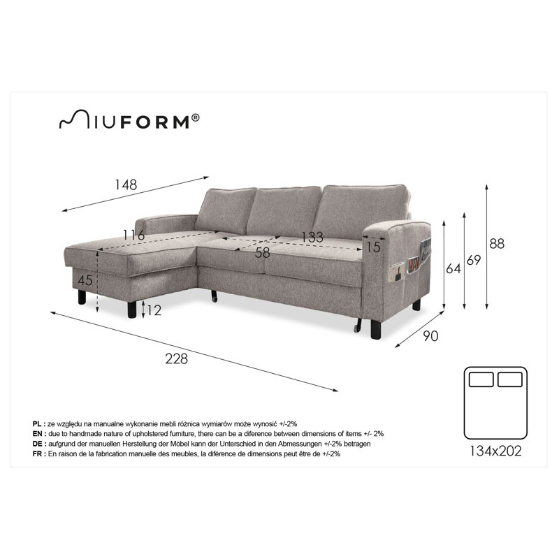 Molly Upholstered Corner Sofa Bed, Navy Blue, Left Hand Facing