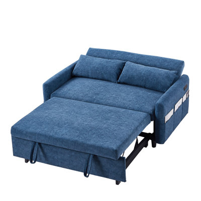 Lit 55,1 "avec ports et dossier - bleu pour chambre à coucher, salon, appartement, bureau réglable et 2 poches de rangement pour oreillers