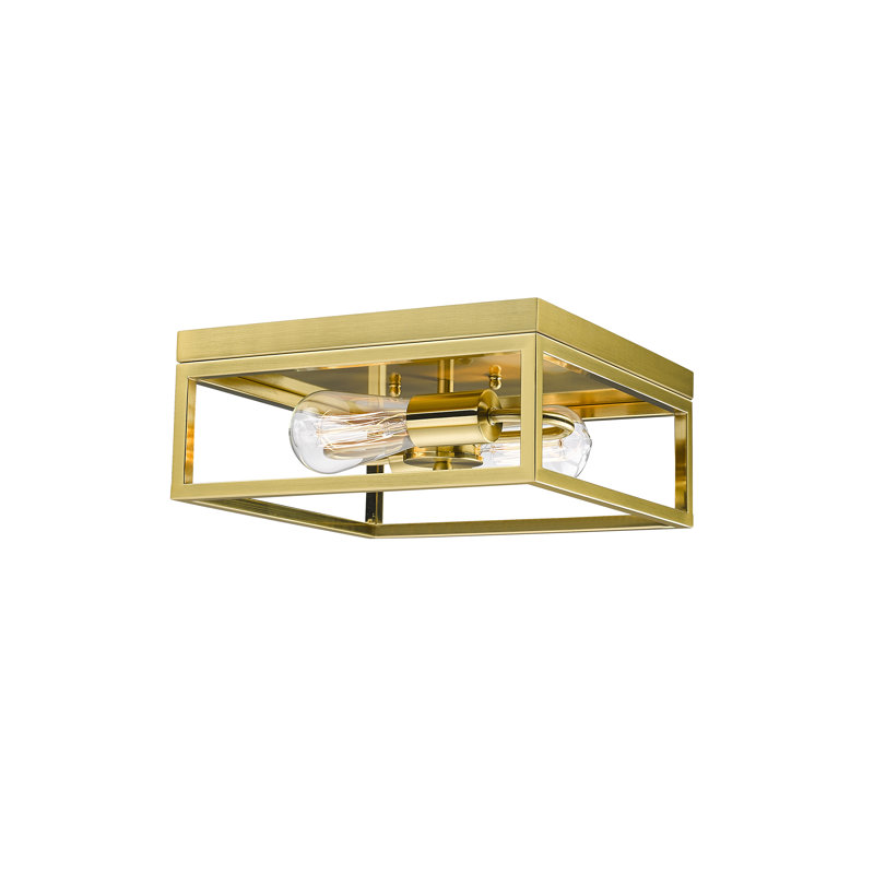 Transitional 2 Light Gold Square Flush Mount, Gold