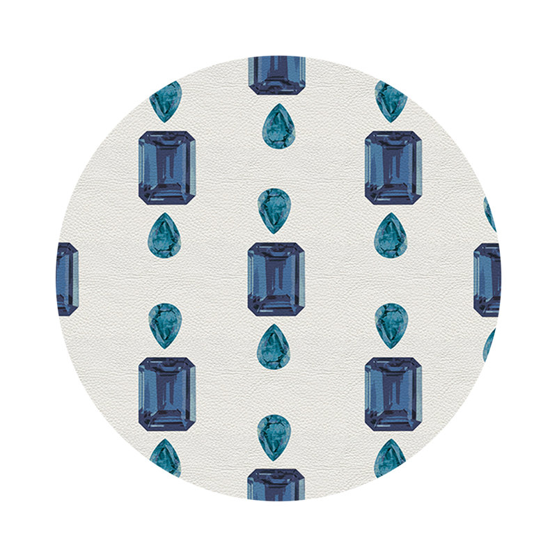 Gem Sapphires Topaz Royal Vegan Leather Round Coasters, White