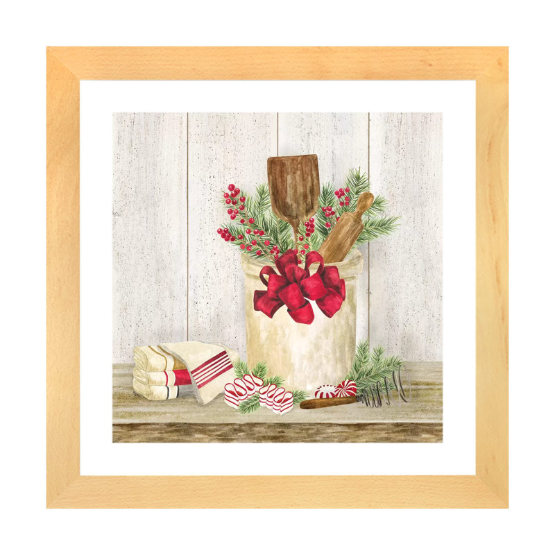 «Christmas Kitchen I» par Tara Reed - reproduction d'art, Toile avec cadre en bois beige, Blanc, H 16 po x l 16 po x p 1 po