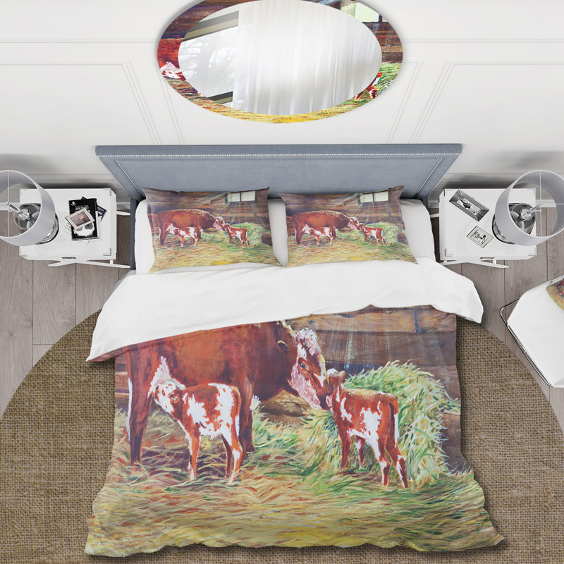 Newborn Calves At The Farm - Ensemble de housse de couette Farmhouse - Microfibre de polyester