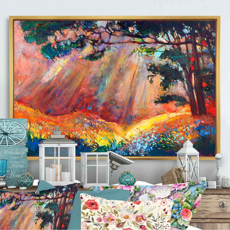 «Autumn Forest Paitning», reproduction sur toile, H 12 po x l 20 po x P 1 po, Toile encadrée flottante dorée