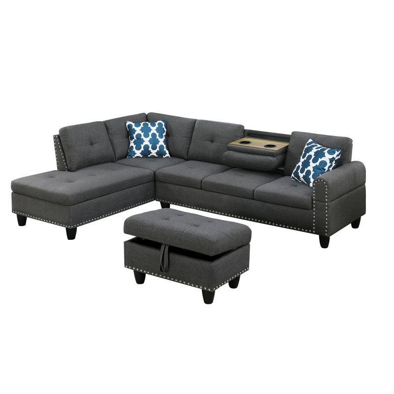 Faux Leather Sectional, 33.98" H x 72.06" W x 99.38" D