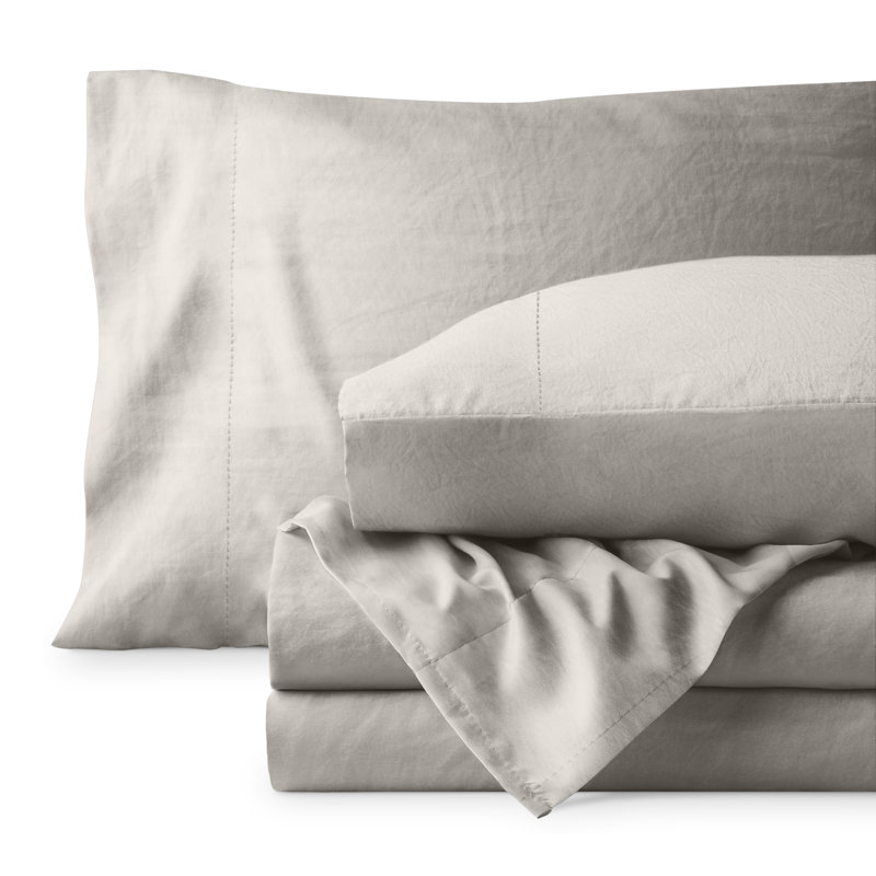 Washed Ultra-soft Microfiber Sheet Set, Fog, Queen Sheet Set with 2 Pillowcases