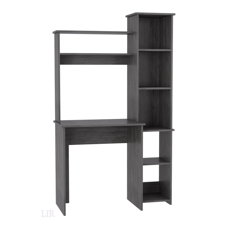 Bureau Logan, cinq casiers, finition chêne fumé, Gris