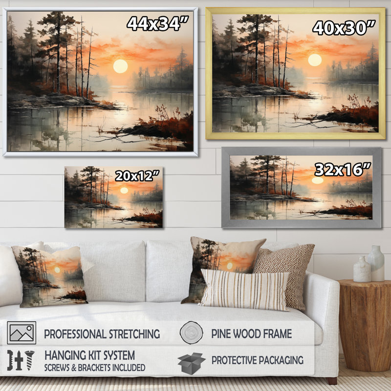 «Lake Misty Morning Reflections I - Lakes Lakehouse», art mural sur toile, Toile tendue, H 30 po x l 40 po x P 1,5 po