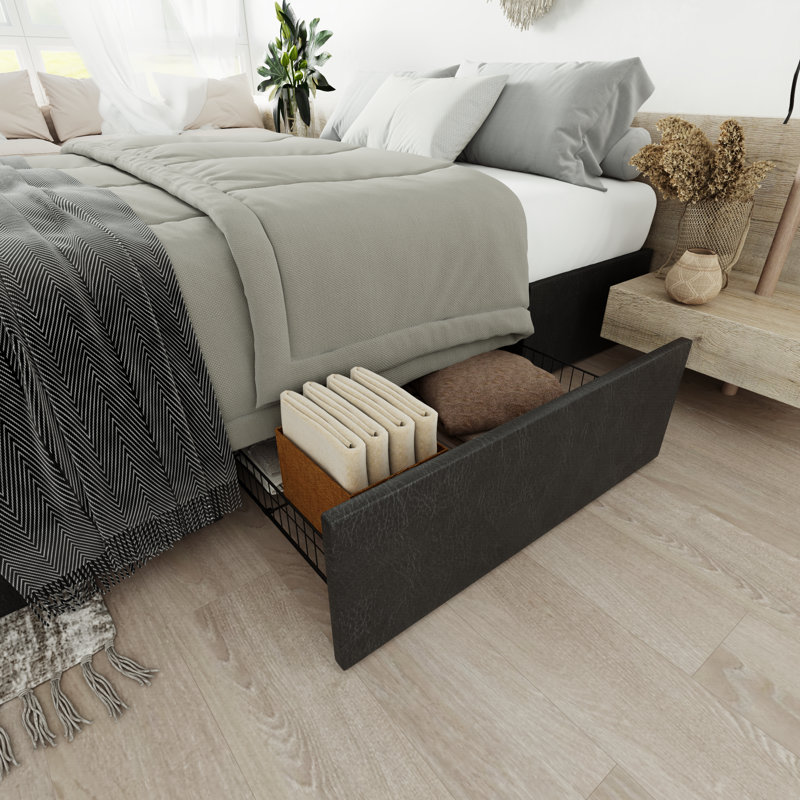 Natuna Vegan Leather Metal Platform Storage Bed, Full 