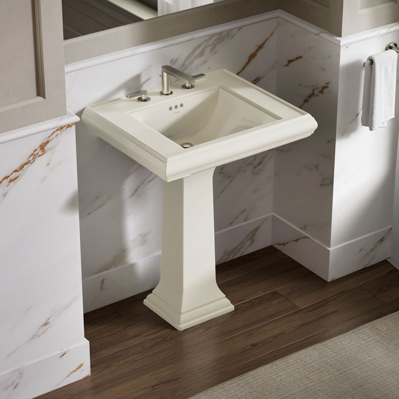 Memoirs Classic 27-1/4" rectangular pedestal bathroom sink, Biscuit, 8" Centers