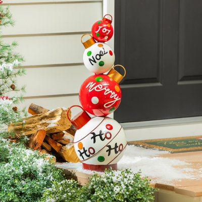 Festive Stacked Ornaments Metal Garden Statue, 29"H