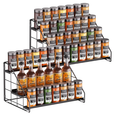 Étagère à épices à 4 niveaux, 2 étagères à épices pour armoire, étagère à épices réglable à niveaux pour l'organisation du garde-manger de comptoir de cuisine (noir de carbone)