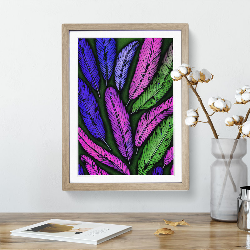 Feathers No.1 - Single Picture Frame Print, 64cm H x 46cm W x 2cm D, Oak