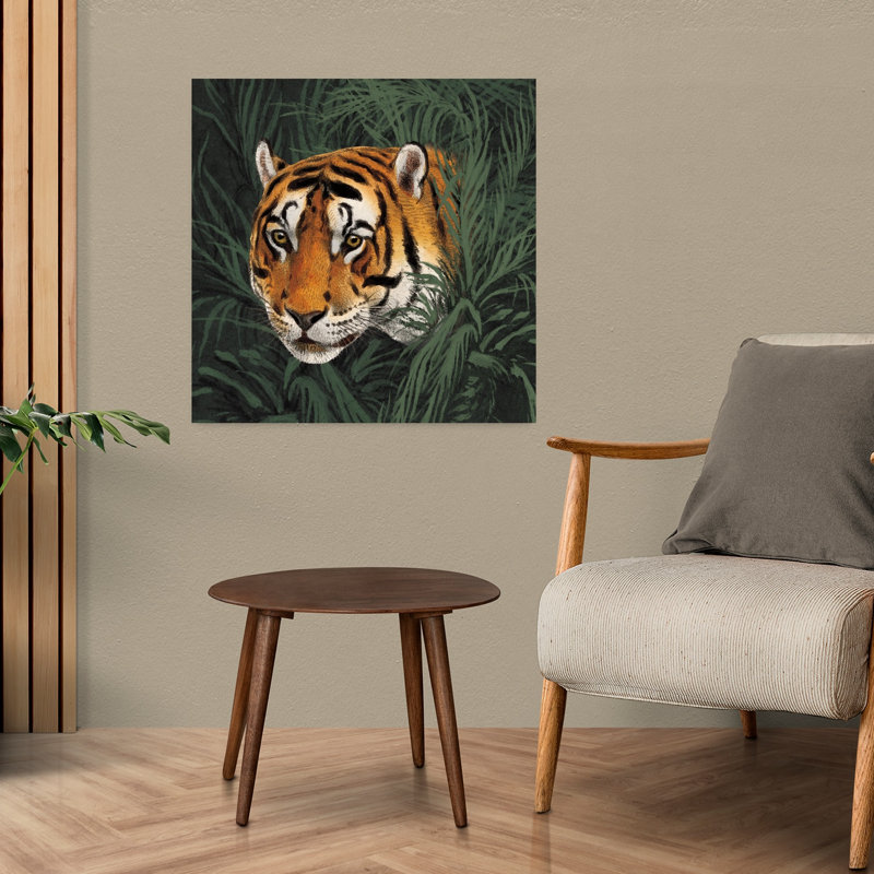 Art contemporain buste de chat dans la jungle avec gros chats, H 24 po x l 24 po