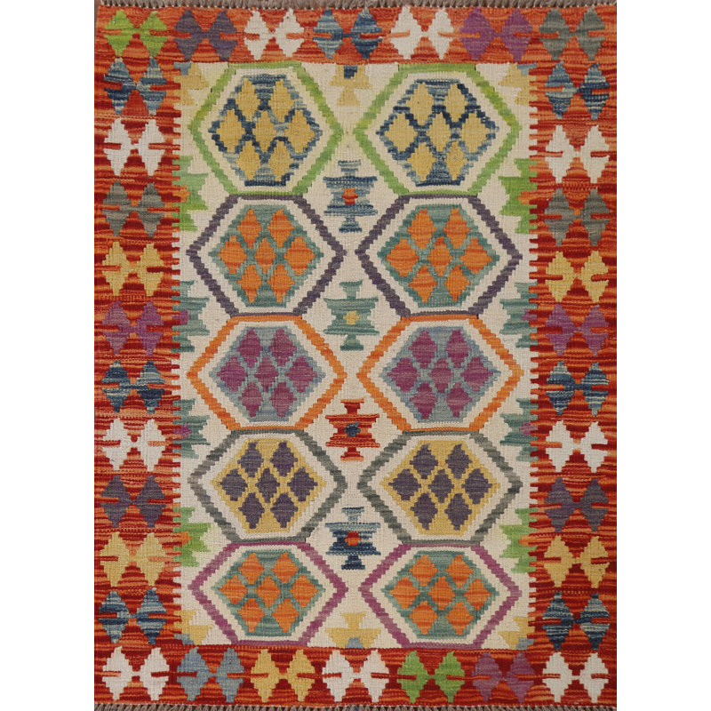 Tapis géométrique en laine Kilim