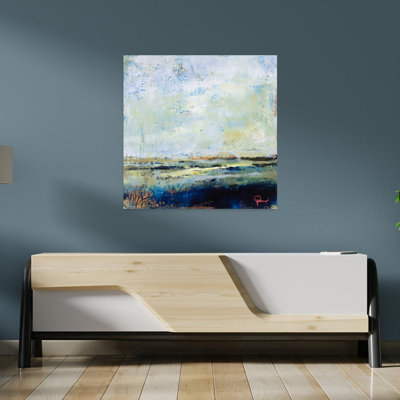Paysage marin contemporain abstrait à marée basse, H 36 po x l 36 po