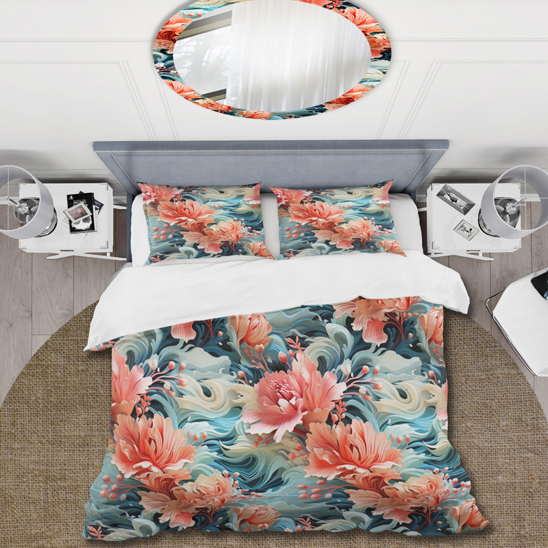 Ensemble de housse de couette Coral Mirage, Housse de couette pour très grand lit et 2 très