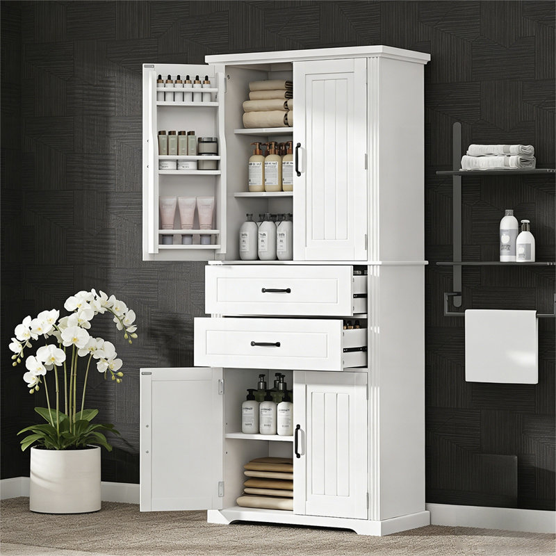 Versatile Storage Cabinet with Multi-Functional Space, Adjustable Shelves, and 2 Drawers for Organized Living, White