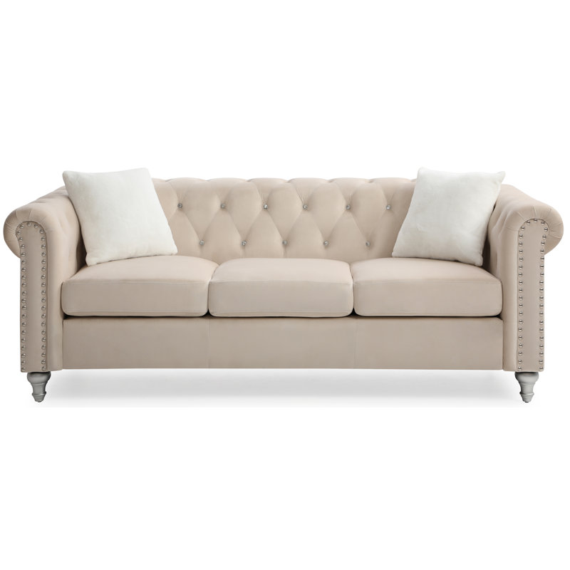 Julianne 82'' Upholstered Sofa, Beige Microfiber/Microsuede
