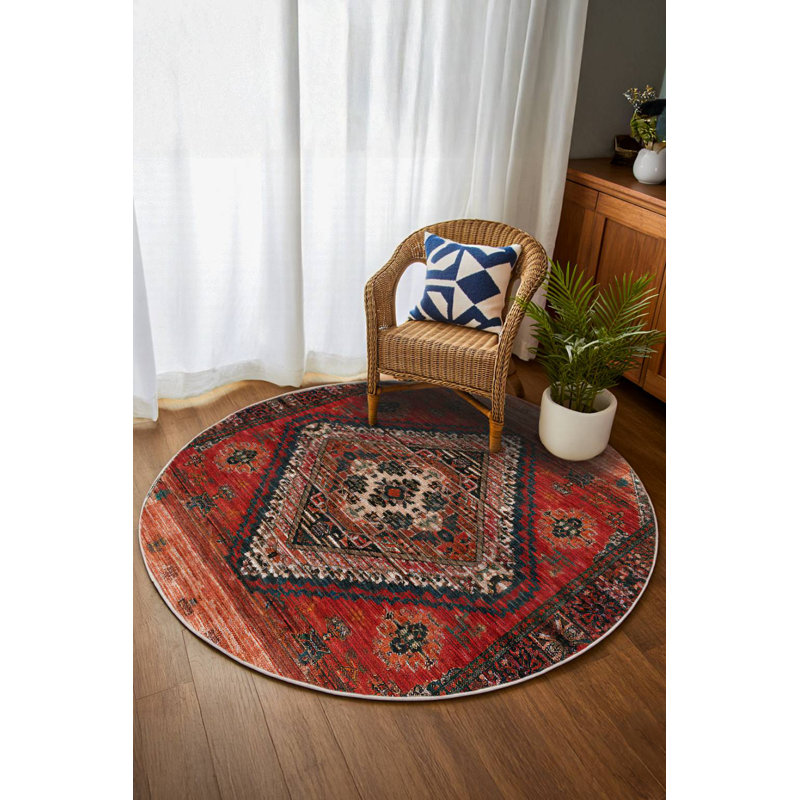 Jateen Collection Digital Print Cotton-Polyester Blend Rug – Red, Runner 3'4" x 16'5"