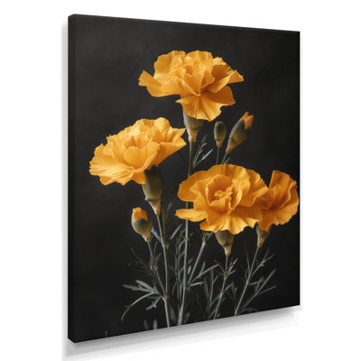 Monochrome Yellow Black Carnations Bloom Photo II - Carnations Wall Art Living Room