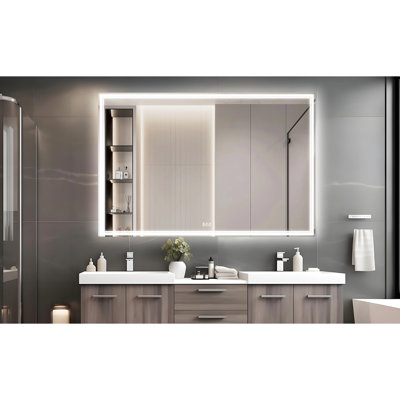 Led Bathroom Mirror 60X40 Inch, Waterproof & Long-Lasting, 3 Color Modes, Aluminum Frame, Smart Button, Wall Mounted Large