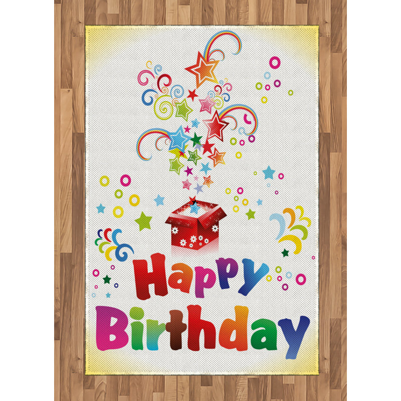 Birthday High Density Long Fiber Poly Threads Decorative Area Rug Carpet, Rectangle 4' x 5'8"
