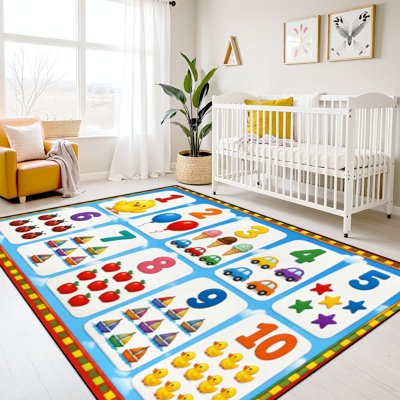 9 x 12 enfants apprenant tapis tapis lavables pour la salle de classe, tableau de nombres colorés animaux mignons jouets crème glacée école retour à l'école tapis d'apprentissage pour la maternelle préscolaire à envers en caoutchouc souple antidérapant