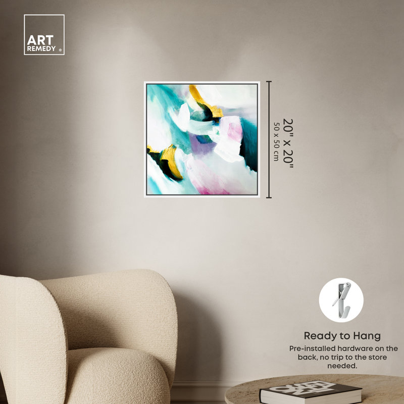 21" x 21" White Framed Abstract Canvas Art in Multicolor
