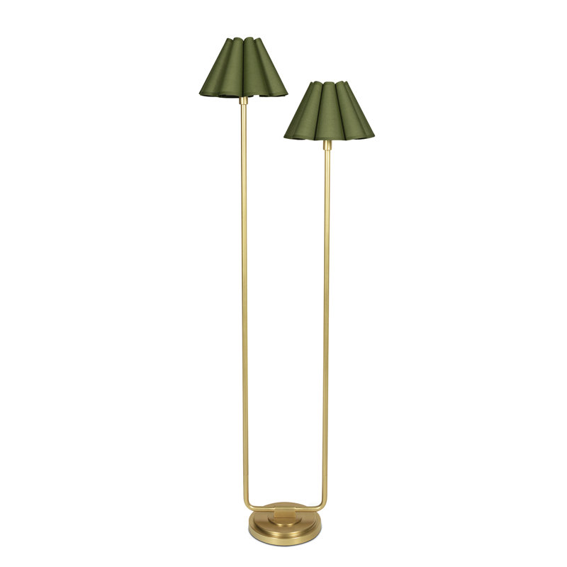 Lampe sur pied Polly (avec abat-jour festonné), Laiton naturel, Vert