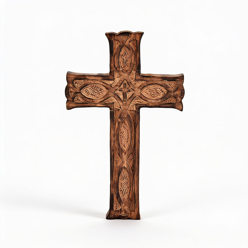 Wooden Wall Hanging Cross Handmade Antique Design - Rustic Look Decorative Religious Altar Spiritual Art Sculpture Home Living Room Decor (25.4cm x 15.24cm x 1.90cm)
