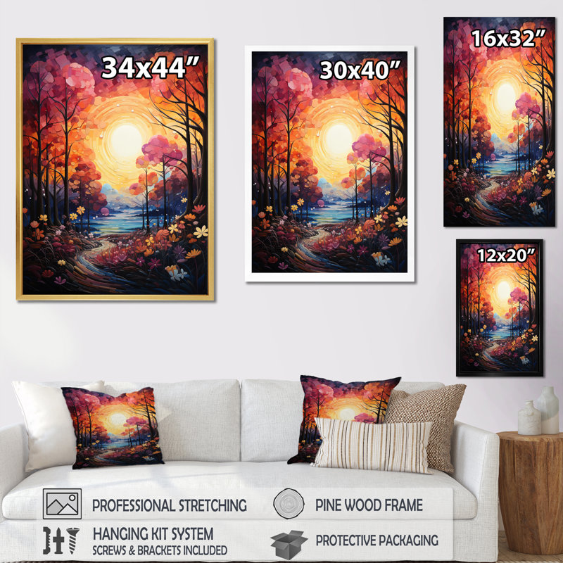 Loux abstrait arbre arc de couleurs III sur toile, Cadre photo noir, H 20 po x l 12 po x P 1 po