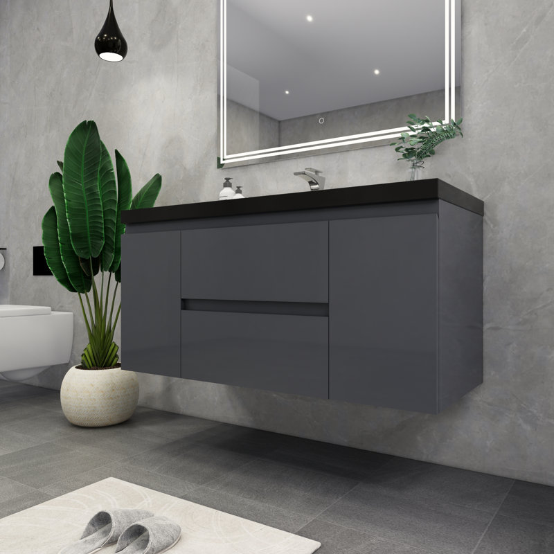 Castin 48" Wall-Mounted Single Bathroom Vanity Set, Glossy Gray