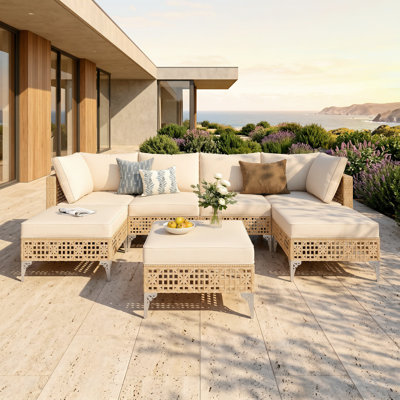 Outdoor Wicker Patio Conversation Set with Dense Weave, Cutout Metal Legs