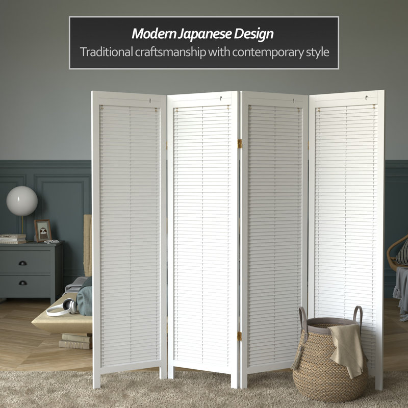 6 Ft. Tall Adjustable Shutter Room Divider White 3 Panel, 4, White