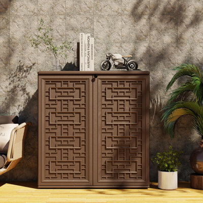 WORACO 14.96'' W 61 Gallons Water Resistant Resin Lockable Cabinet Deck Box