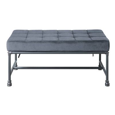 Industrial-Style Grey Bedroom Bench With Button- Cushion Velvet Industrial For Comfortable Seating