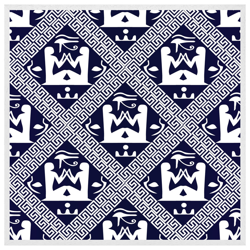 Berhley Egyptian Hieroglyphs in Navy 1 Piece Single Picture Frame Wall Art, 41cm H x 41cm W x 4cm D, White Framed