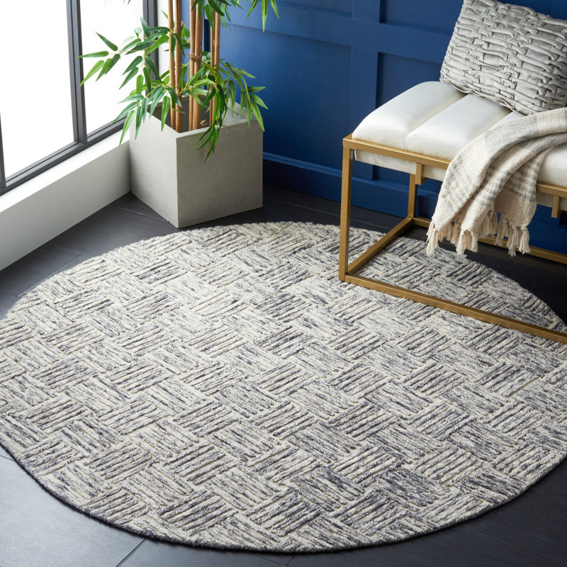 Richard Geometric Handmade Tufted Gray Area Rug, Round 5'