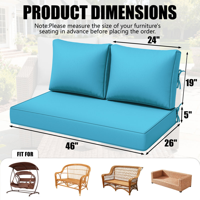 5" Loveseat Cushion Water Repellent & UV-Resistant Patio Furniture Cushions, Removable Outdoor Couch Cushions With Hidden Zipper & Adjustment Staps For Couch, Bench, And Swing